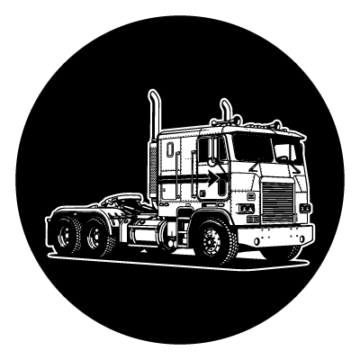White robot truck on a black circle gobo.