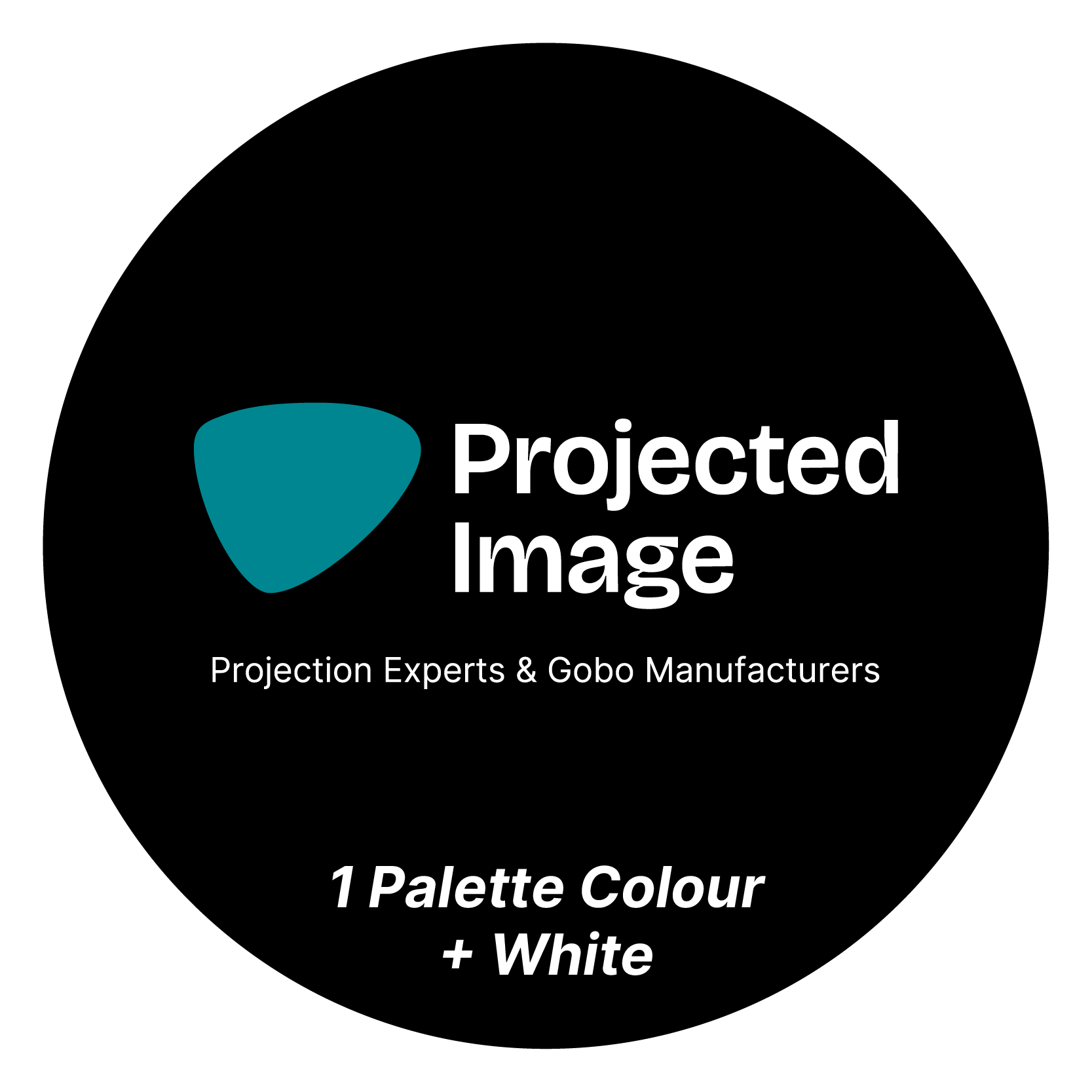 Black circle with Projected Image logo and text '1 Palette Colour + White'.