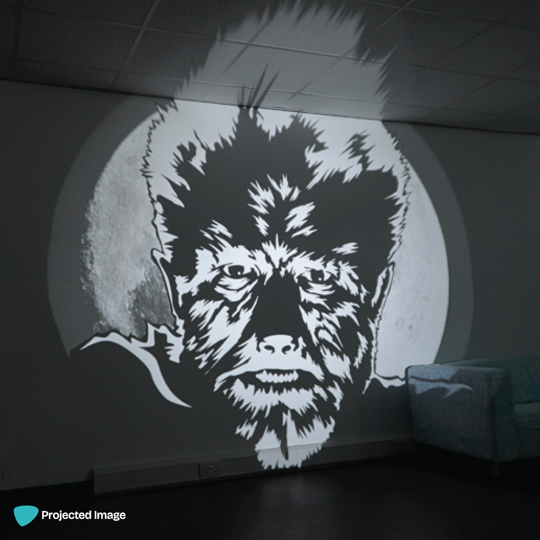 Gobo projection of a werewolf.