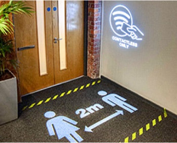 Social distancing and contactless payments gobo projection.