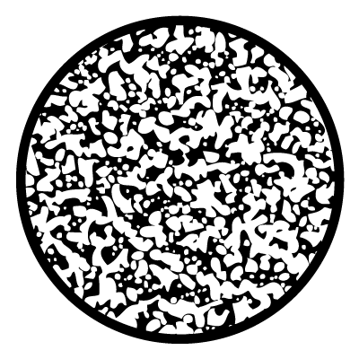 Dense white splatter pattern on a black circle gobo.