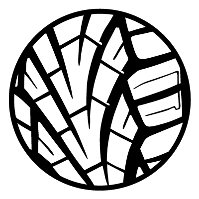 White silhouette of the close up of a tyre on a black circle gobo.