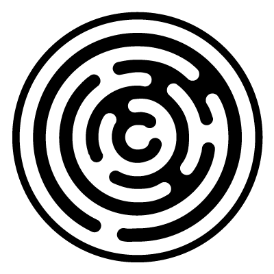 White circular maze pattern on a black circle gobo.