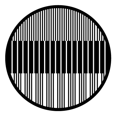 Thick and narrow white vertical lines on a black circle gobo.