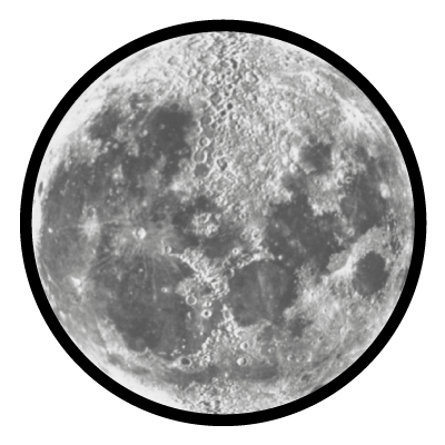 Greyscale image of a full moon on a black circle gobo.