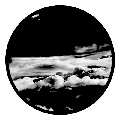 Greyscale image of the clouds from above on a black circle gobo.