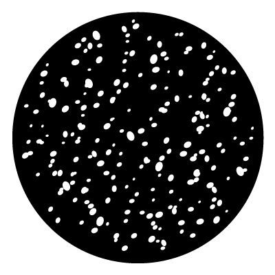 White snowflake flurry on a black circle gobo.