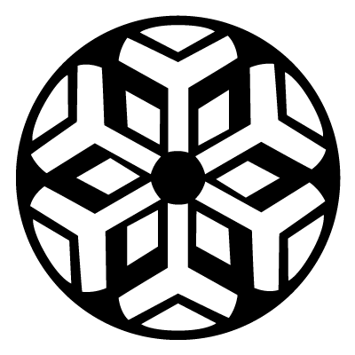White geometric snowflake on a black circle gobo.