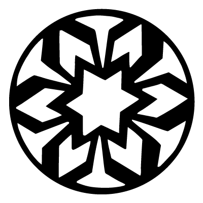 White pointed snowflake on a black circle gobo