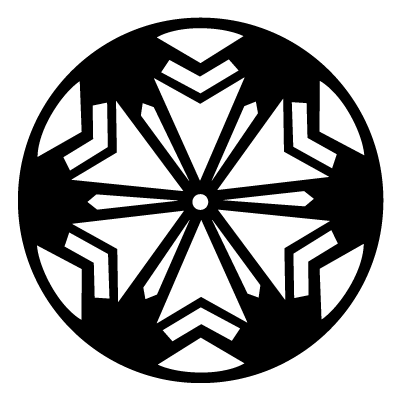 White star shaped geometric snowflake on a black circle gobo.
