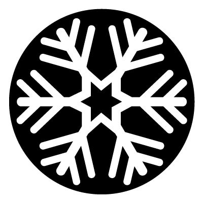White snowflake with a star in the centre on a black circle gobo.