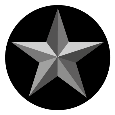 Greyscale 5 pointed 3D star on a black circle gobo.