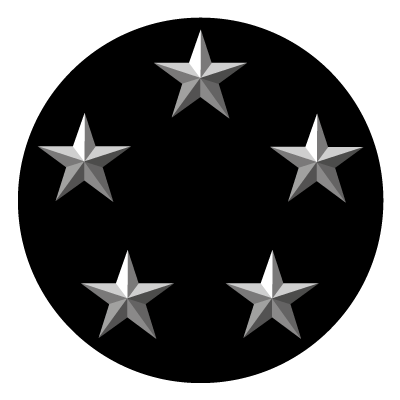 5 greyscale 5 pointed 3D stars on a black circle gobo.