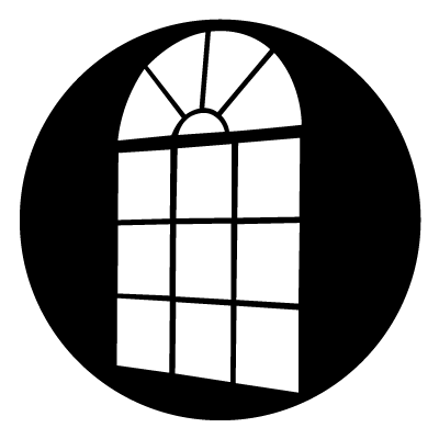 9 square pane window with a semi circle window above it.