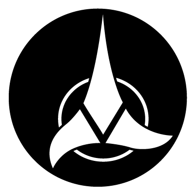 White Klingon symbol on a black circle gobo.