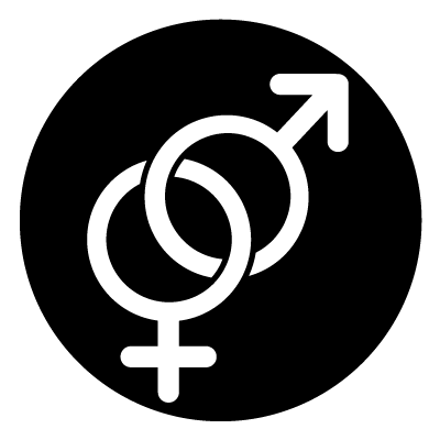 White Mars and Venus symbols interlocked on a black circle gobo.