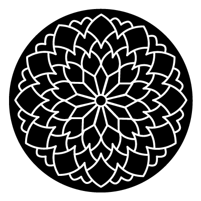 White mandala circle on a black circle gobo.