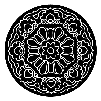 White outlined floral mandala on a black circle gobo.