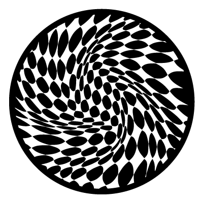 White warped circular grid pattern on a black circle gobo.