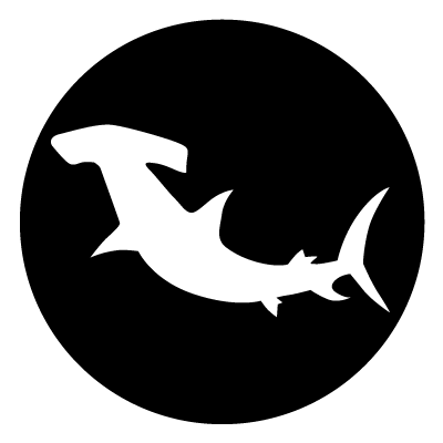 White silhouette of a hammer head shark on a black circle gobo.