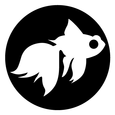 White silhouette of a goldfish on a black circle gobo.