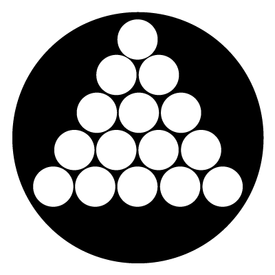 White silhouette of snooker balls in a triangle formation on a black circle gobo.