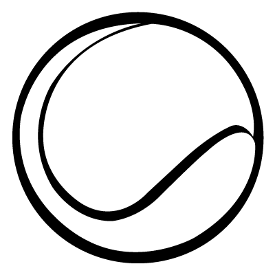 White silhouette of a tennis ball on a black circle gobo.