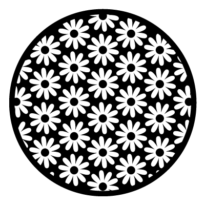White daisy flower silhouette repeat on a black circle gobo.