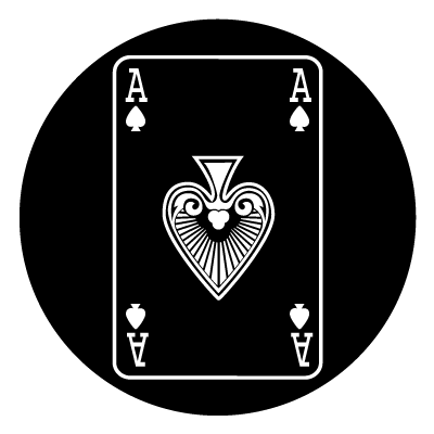 White outline of the ace of spades on a black circle gobo.
