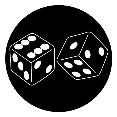 Black dice with white spots on a black circle gobo.