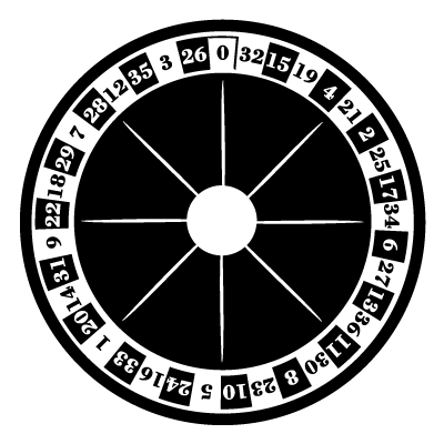 Black and white roulette wheel on a black circle gobo.