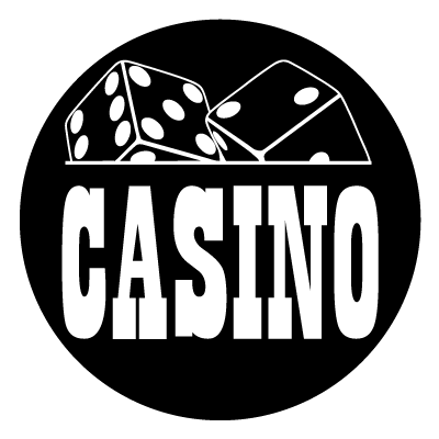 White 'CASINO' text with black dice with white spots above on a black circle gobo.