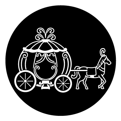 White outline of Cinderella's carriage and horse on a black circle gobo.