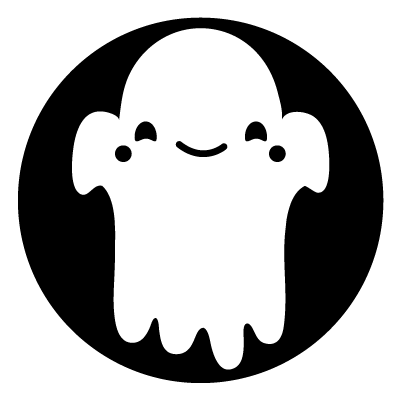 Ghost with a smiling cutesy face on a black circle gobo.