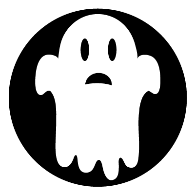 Ghost with a worried expression on a black circle gobo.