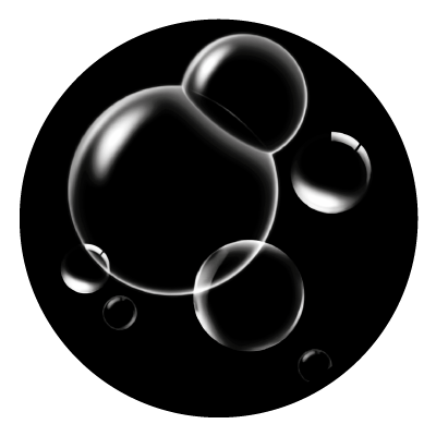 Greyscale image of multiple bubbles on a black circle gobo.