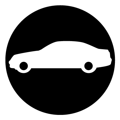 White silhouette of a car on a black circle gobo.