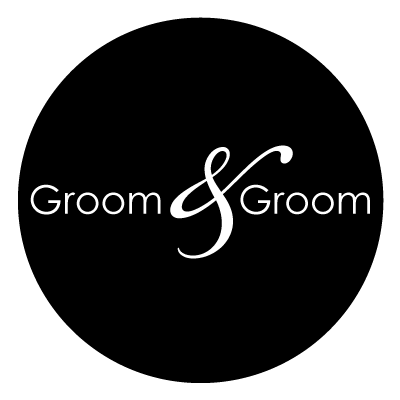 White "Groom & Groom" text on a black circle.