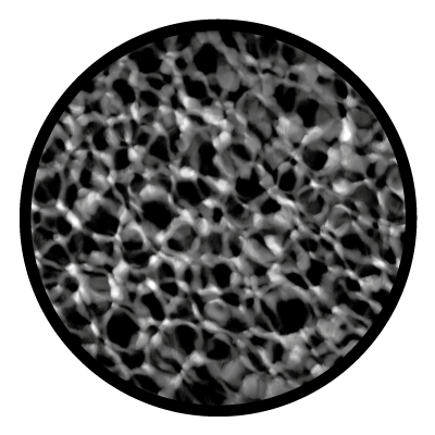Greyscale image of light reflecting on rocks under water ripples on a black circle gobo.