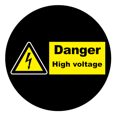 Yellow 'Danger high voltage' safety signage gobo.
