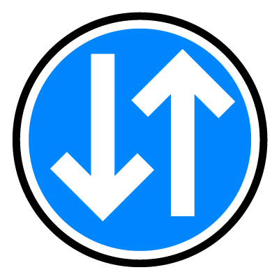 Blue circular '2 way direction' safety signage gobo.