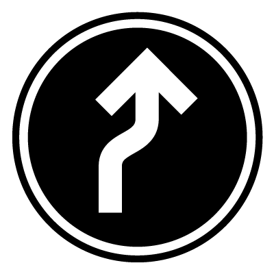 Circular 'curve right' safety signage gobo.