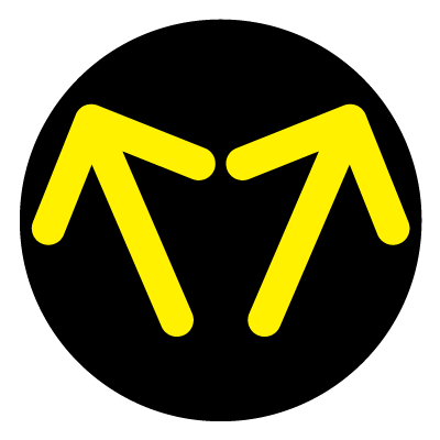 Yellow split direction wayfinder safety signage gobo.