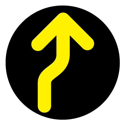 Yellow curve right wayfinder safety signage gobo.