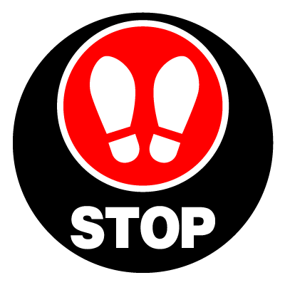 Red 'distancing stop' social distancing signage gobo.