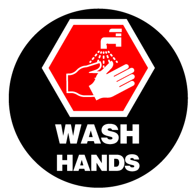 Red 'wash hands' safety signage gobo.