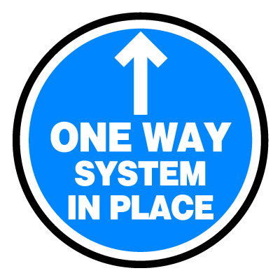 Blue circular 'one way system' safety signage gobo.