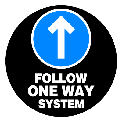 Blue 'follow one way system' safety signage gobo.