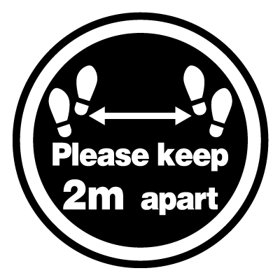 Circular 'please keep 2m apart' social distancing signage gobo.