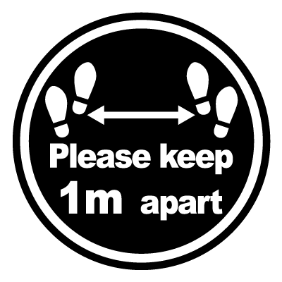 Circular 'please keep 1m apart' social distancing signage gobo.